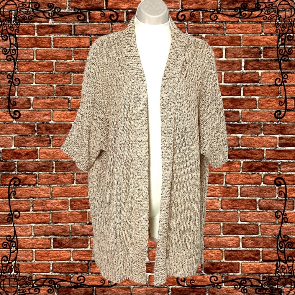 NWT Lane Bryant Metallic Open Front Cardigan Sweater 14/16 Gold Brown Beige